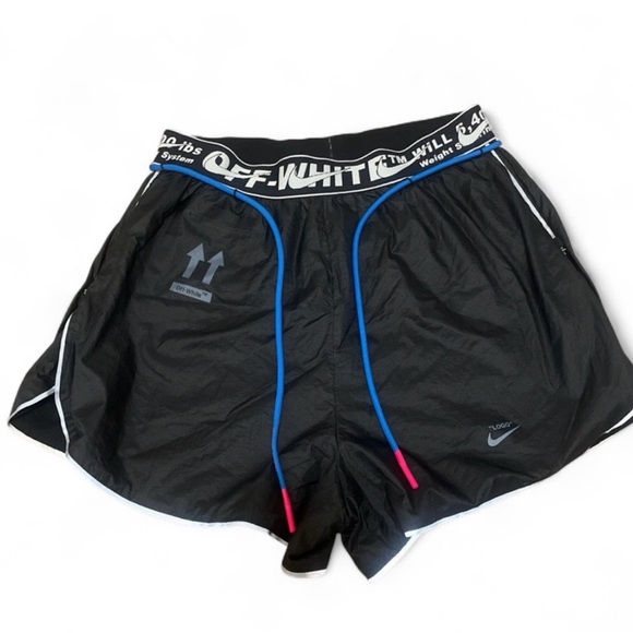 Off-White Black Athletic Shorts with Blue Accents - Picture 1 of 1